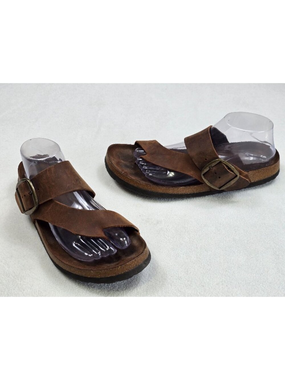 White Mountain Brown Leather Buckle Strap Sandals Cork Sole Women Size 10